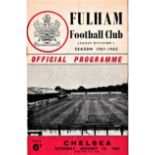 Fulham v Chelsea 1962 January 13th League team change in pen crinkle creasing