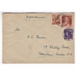 Germany 1948 (13/5) envelope Essen to London; bears 6pf and 24pf in combination with 1947 Dr. Van