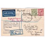 Aviation 1931-First Flight, registered postcard England-Uganda-Cairo-Cape Route, issued by the