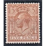 Great Britain 1913 - Royal Cypher (Simple) 5d brown, SG381 spec N25(1), m/mint