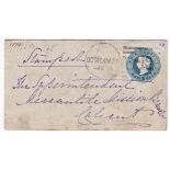 India 1874-Pre paid envelope posted to Calicut cancelled 14th Aug Oota Camuru with a 19 machine
