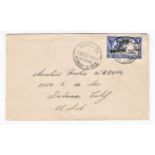 British Solomon Islands 1947 Honiara to USA with 1938 3d adhesive tied by XXX Honiara datestamp