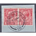 Great Britain 1912-14 1d Deep Carmine Red spec N16 (13) - a very fine used pair on piece, scarce Cat