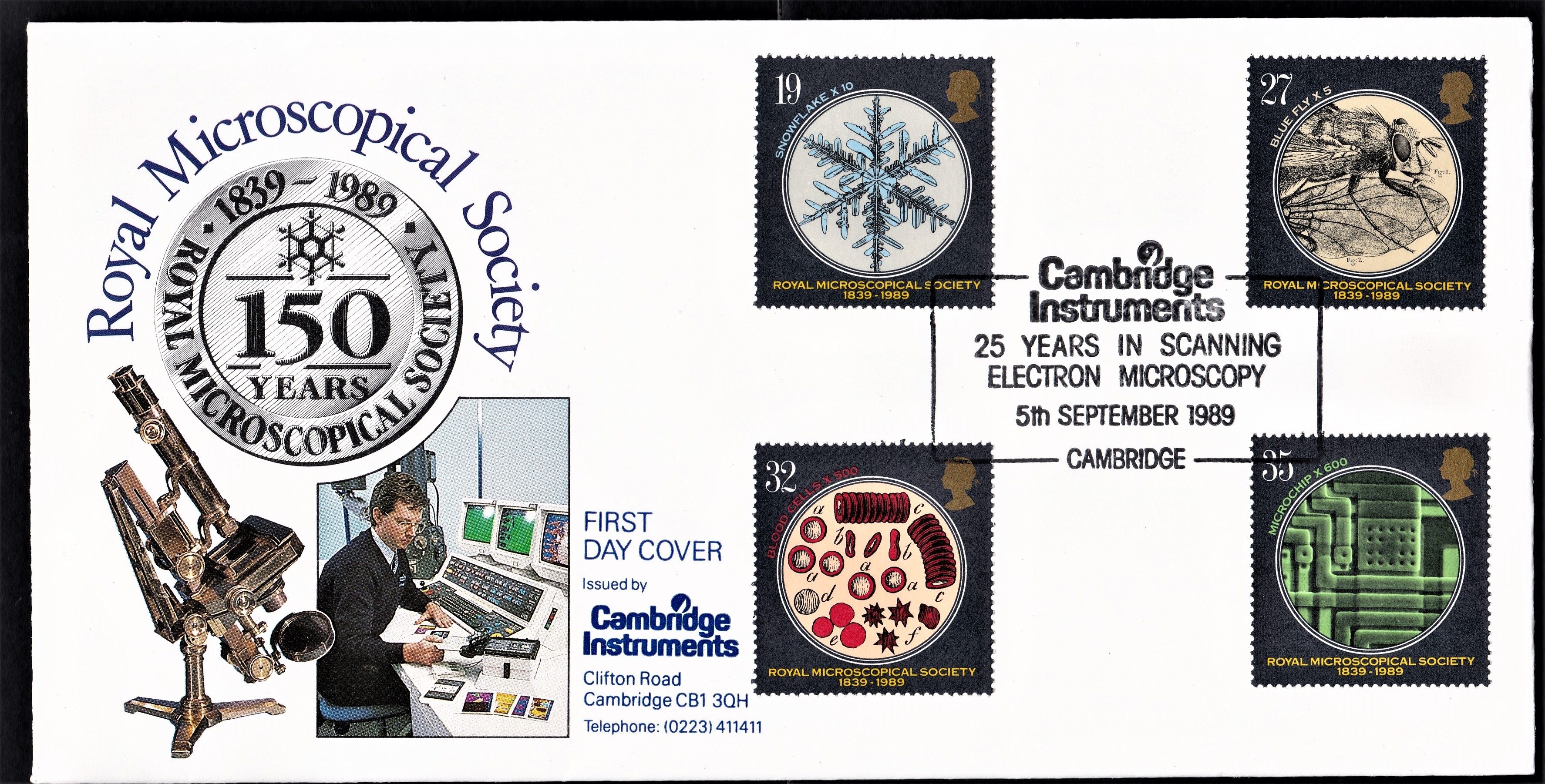 Great Britain 1989 FDC's 1989 (5th September) Microscopes Cambridge Instruments Official FDC, u/a