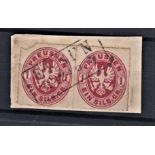 German States Prussia 1861-definitives SG32 used 1 sgs pair piece with Essen box cancel, very fine