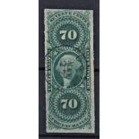 USA 1862-1871 - Revenue Stamp - 70c green Foreign exchange stamp part Scott R65b - cat value £156