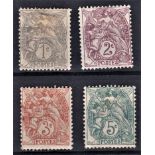 France 1900-Definitives SG288-290,295 m/mint 1c,2c,3c & 5c-cat £100&)