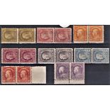 USA 1912-definitives -Franklin SG515-517,519,521-524 m/m pairs Scott 414-421 cat value £600+