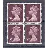 Great Britain 1975 - 7p block of 4 'missing phosphor SGX874EY, u/m mint