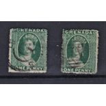 Grenada 1862 - Definitive SG2 used x 2 1d green rough perfs 14x15 SG£100