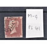 Great Britain 1841 - Penny Red Die 1, Plate 41, M6, black Maltese cross, four margins, Cat £100+