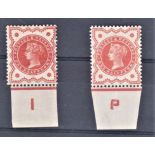 Great Britain 1887-1/2d vermillion, Control Singles, 1 (very lightly m/mint) and 'P' u/m mint (2)