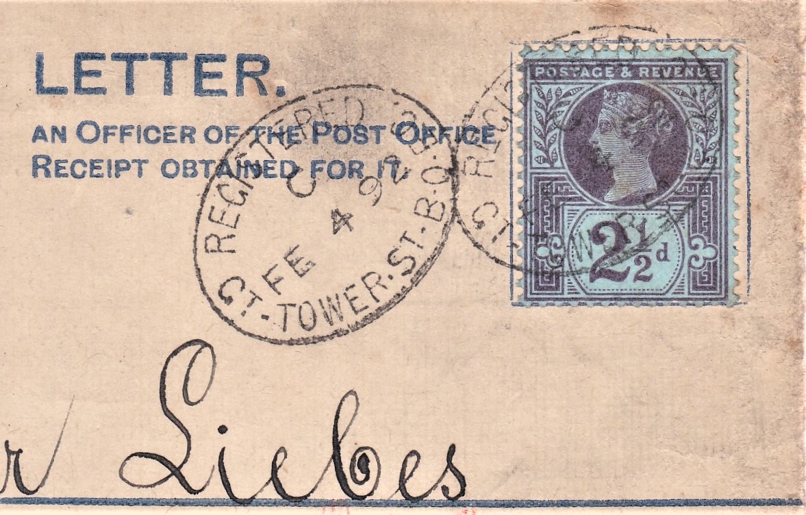 Great Britain 1892 - Regisitered letter envelope with 2d blue registration fee posted to Breslan - Image 2 of 2