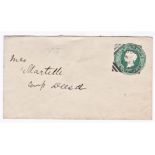 India1889 - pre paid envelope posted to Camp Deesa cancelled 9.2.1889 Abu on 1/2 anna green postage,