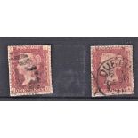 Great Britain 1858/79 - 1d red PL197 and PL208 both on piece C.D.S F/used (2)