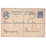 Great Britain 1892 - Regisitered letter envelope with 2d blue registration fee posted to Breslan