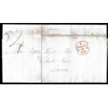 Sussex 1845 EL Brighton - London, stampless ENTFRFXXX red paid code 2 With a Brighton COS in black