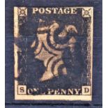 Great Britain 1840 - Penny Black '5D', four close to large margins, black MX