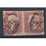 Great Britain 1841 - Penny red/brown, SG8, Plate 99, pair 'TB'-'TC' used, four margins