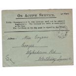 Great Britain 1915 - Army Active Services envelope A.F.W3078 posted to Worthing cancelled 16.8.