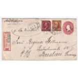 USA 1902-pre paid Scott U360 envelope posted registered to Breslau Germany cancelled 2.1.1902 with