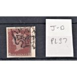 Great Britain 1841 - Penny Red Die 1, Plate 37, JD, three margins, black Maltese cross, tied on