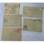 Military WWII Selection of five envelopes 1941-1943 sent from H.M. Ships to Colchester. Variety of