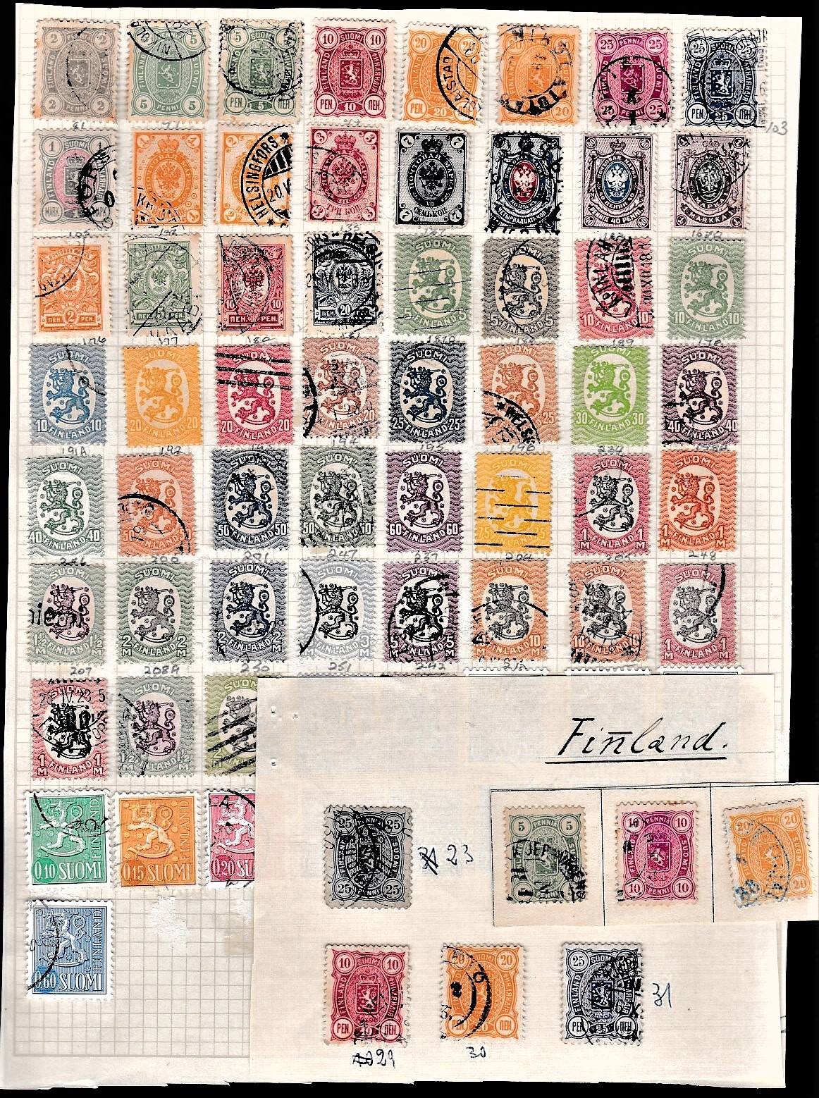 Finland 1875-1963 - used definitives on a sheet (72)