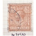 Great Britain 1913 - Royal Cypher (Simple) 5d Bistre-brown,SG383, spec No25(6) very fine used, c.d.