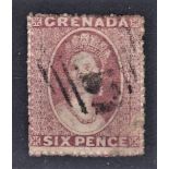 Grenada 1863-Definitive SG8 used 6d - dull rose red perf 14 to 16, a sound example SG£225
