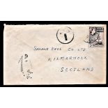 Gold Coast 1958 envelope to Kilmarnock Postage due 'T' h/s circled in black 1d/IS/P h/s in black
