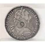 1775 Emergency Trade Dollar Charles III 8 Reales Portrait Dollar, oval countermark George III,