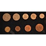 George VI 1950 Proof Set. Royal Mint box, copper toned (9)