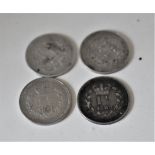 Victoria Three Halfpences 1838, 1839, 1843 and 1862 VF (4)