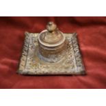Victorian Brass Inkwell, a floral design in the form of an ash tray with the ink pot central, a