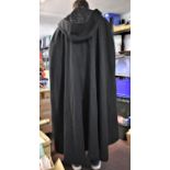 Black Clerical Wool Cloak with hood, Good condition.