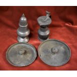 1800's German Pewter items such as a small tankard, pepper mill and candle holder plates (not