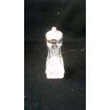 Vintage sugar shaker-Glass, silver top (dented)