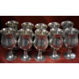 Pewter Chalice Goblets, Sheffield English Pewter made by Wentworth. A set of ten in excellent