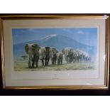 Berryman, Ivan - 'Exodus' Elephants in File, Fine gilt framed Limited Edition Colour Print signed