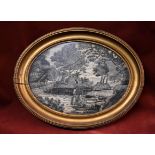 18th Century Georgian Gilt Framed Silk Embroidery, a scene of a Lady and Gentleman Fishing in a