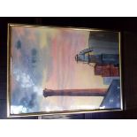 Burgess, Peter Foss Islands, Yaris, Incinerator and Chimney Pastel Picture 10" x 15"