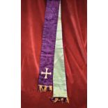 Lot of religious sashes/stoles in different colours and embroidered crosses on end. Colours