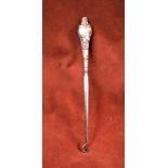 Vintage Steel and Silver Button/Bootlace Hook, elegant design with floral patterned handle.