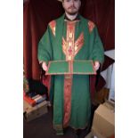 Green and Gold Liturgical Chasuble. Comes with stole, bible cover and mat with bag