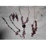 Assortment of Mallard Jewellers amethyst cluster necklaces and 2 pairs of earrings