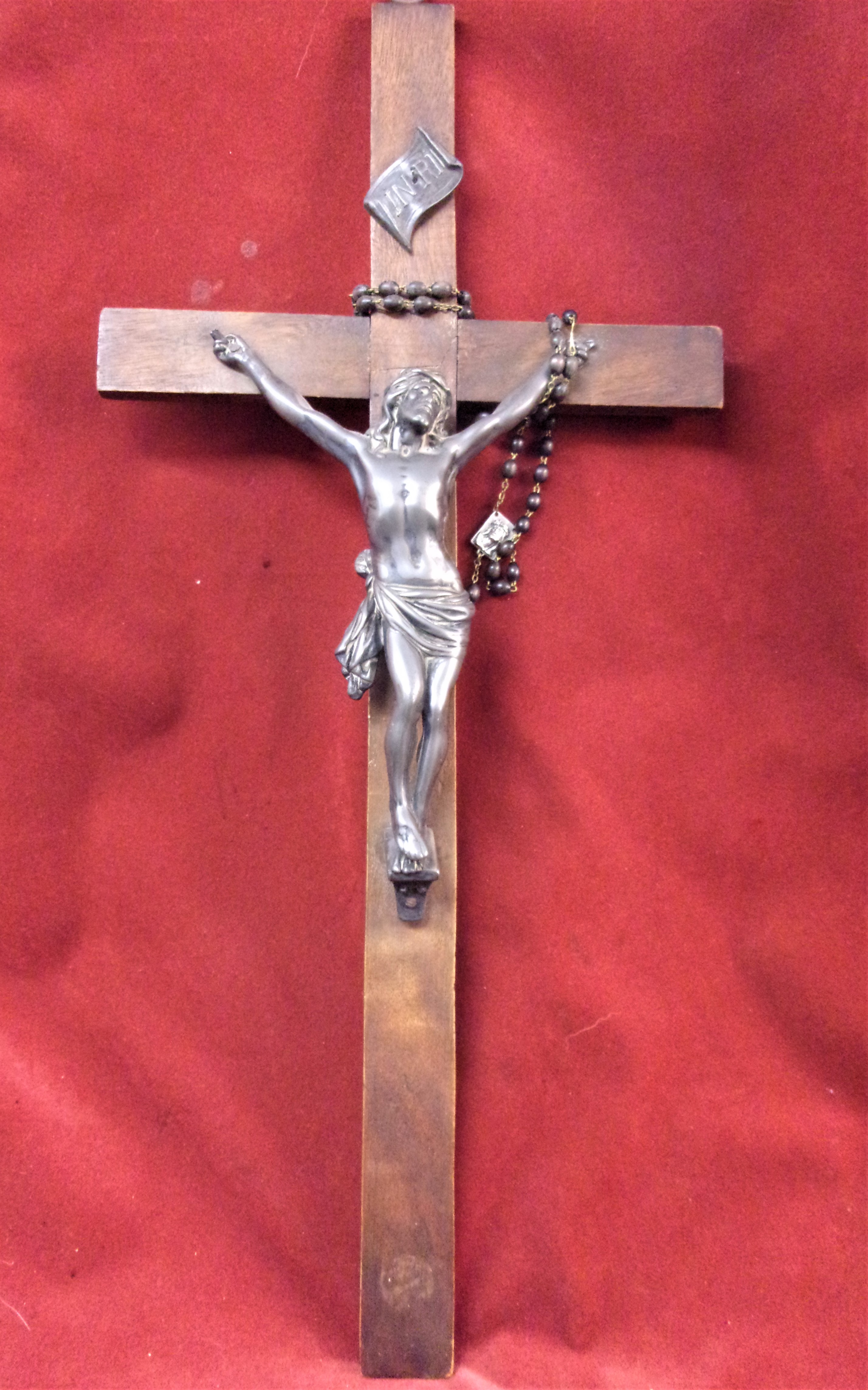 An Antique Crucifix 20" x 8" - Christ in Metal stamped G.D. Depose - a quality Alter Piece