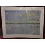 Morley, Michael 'Waterside Poplars - Nepal' Limited Edition signed print, from the original Pastel
