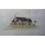 Painting-Norfolk by Zack-A Thatched Church, Norfolk England - a water colour 24" x 15" ideal to