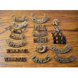 British WWI/II Shoulder Title Collection (20) including Inniskillings, Worcestershire, Royal Sussex,